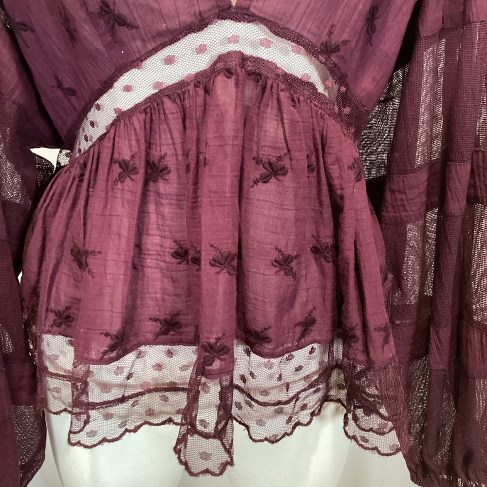 1600. Free People Boho-Chic Blouse Purple EUC Size L - Picture 5 of 6